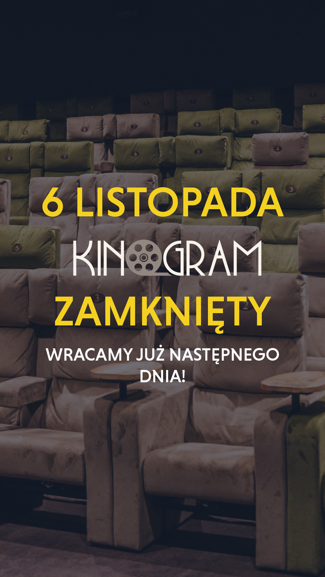 6 listopada (środa) kino Kinogram będzie nieczynne.